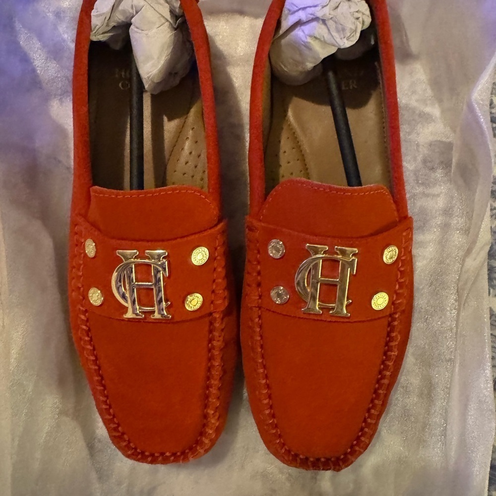 Holland Cooper Red Suede  driving Loafers for Women - Picture 3 of 11